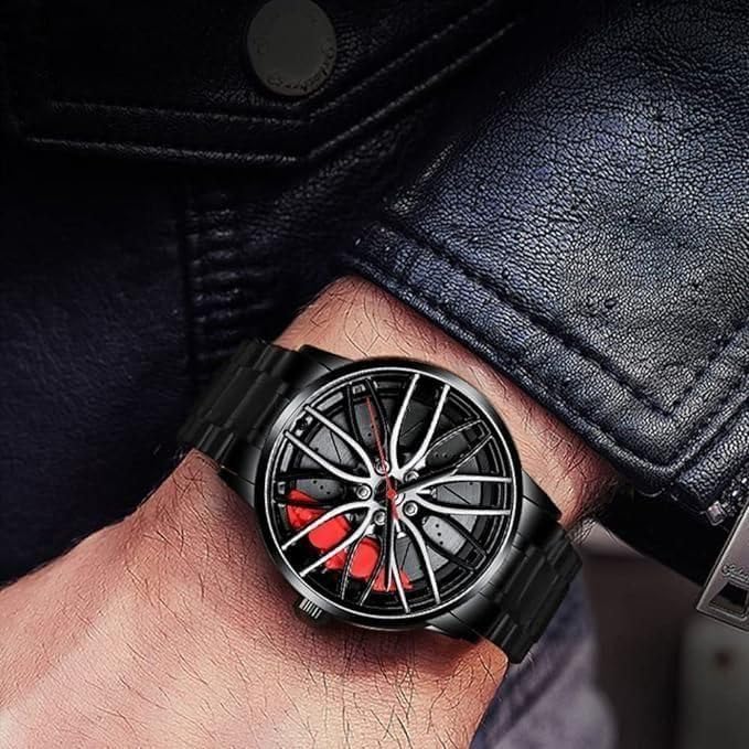 Men’s Car Wheel Spinning Stainless Steel Watch ⌚ | Quartz Movement | Scratch & Water Resistant