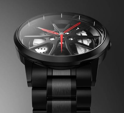 Men’s Car Wheel Spinning Stainless Steel Watch ⌚ | Quartz Movement | Scratch & Water Resistant