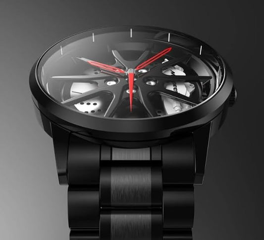 Men’s Car Wheel Spinning Stainless Steel Watch ⌚ | Quartz Movement | Scratch & Water Resistant