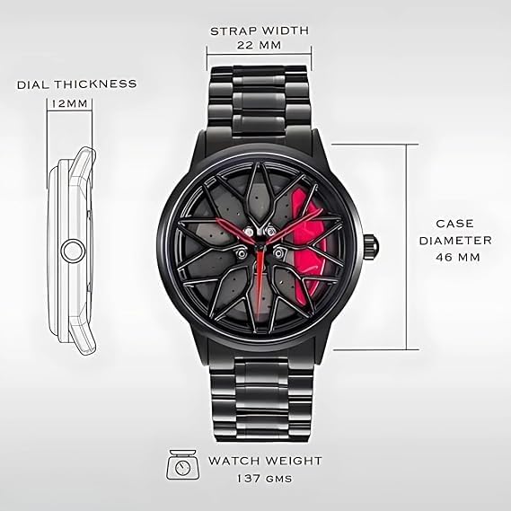 Men’s Car Wheel Spinning Stainless Steel Watch ⌚ | Quartz Movement | Scratch & Water Resistant