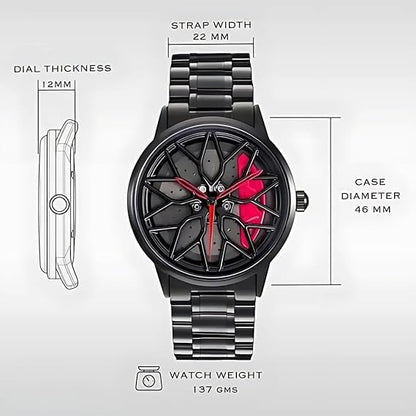 Men’s Car Wheel Spinning Stainless Steel Watch ⌚ | Quartz Movement | Scratch & Water Resistant