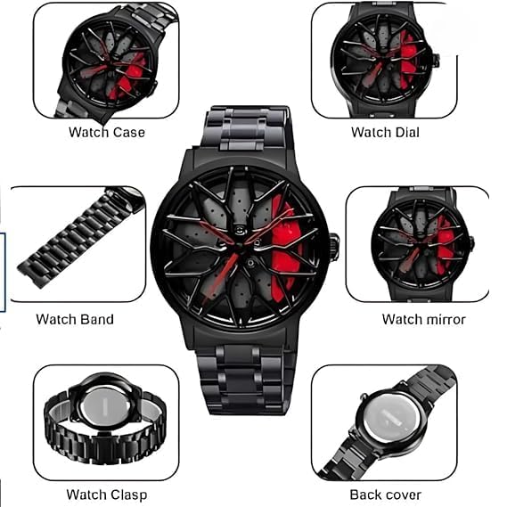 Men’s Car Wheel Spinning Stainless Steel Watch ⌚ | Quartz Movement | Scratch & Water Resistant