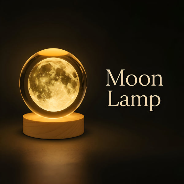 3D Galaxy Crystal Ball Night Lamp | Engraved LED Moon Light with Wooden Base | USB Decorative Table Lamp Gift